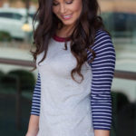 STRIPE BASEBALL TEE (H.GREY)